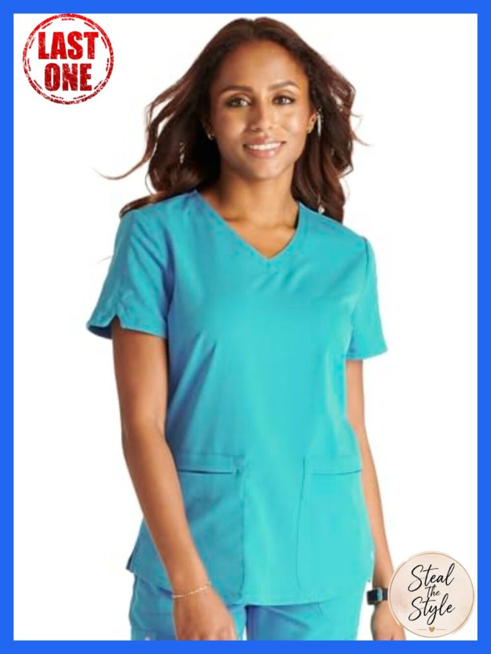 Cherokee Atmos Womens Scrub Top V-Neck Soft Stretch 2 Pockets